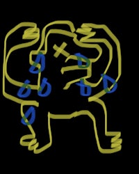 a drawing of a yellow and blue teddy bear