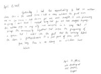 a handwritten letter with handwriting on it